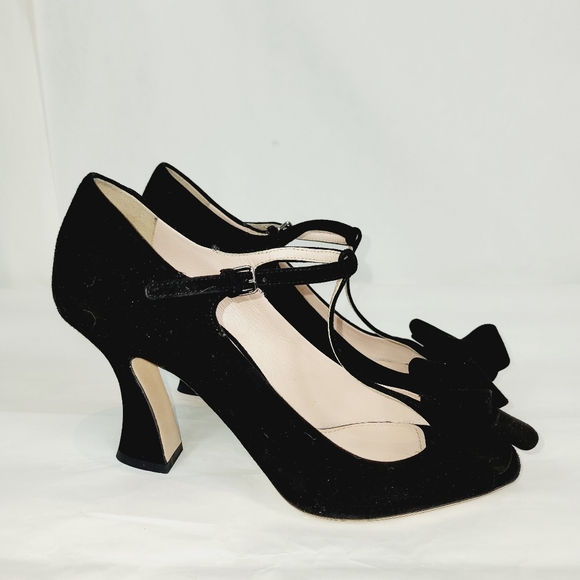 Miu Miu T strap peep toe suede heels - Picture 2 of 7